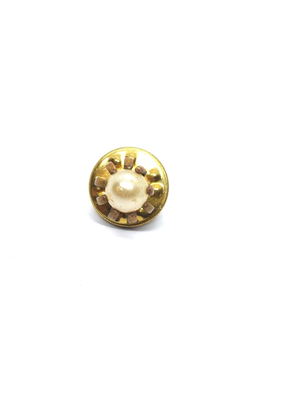 Vintage Gold Faux Pearl Pin Circular Edge Elegant Costume Brooch Fashion Jewelry